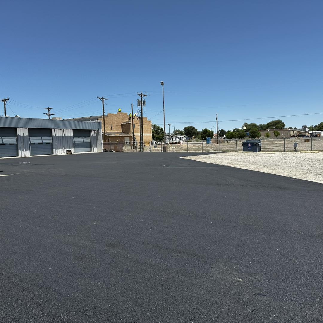 Freshly paved industrial bay lot in New Mexico
